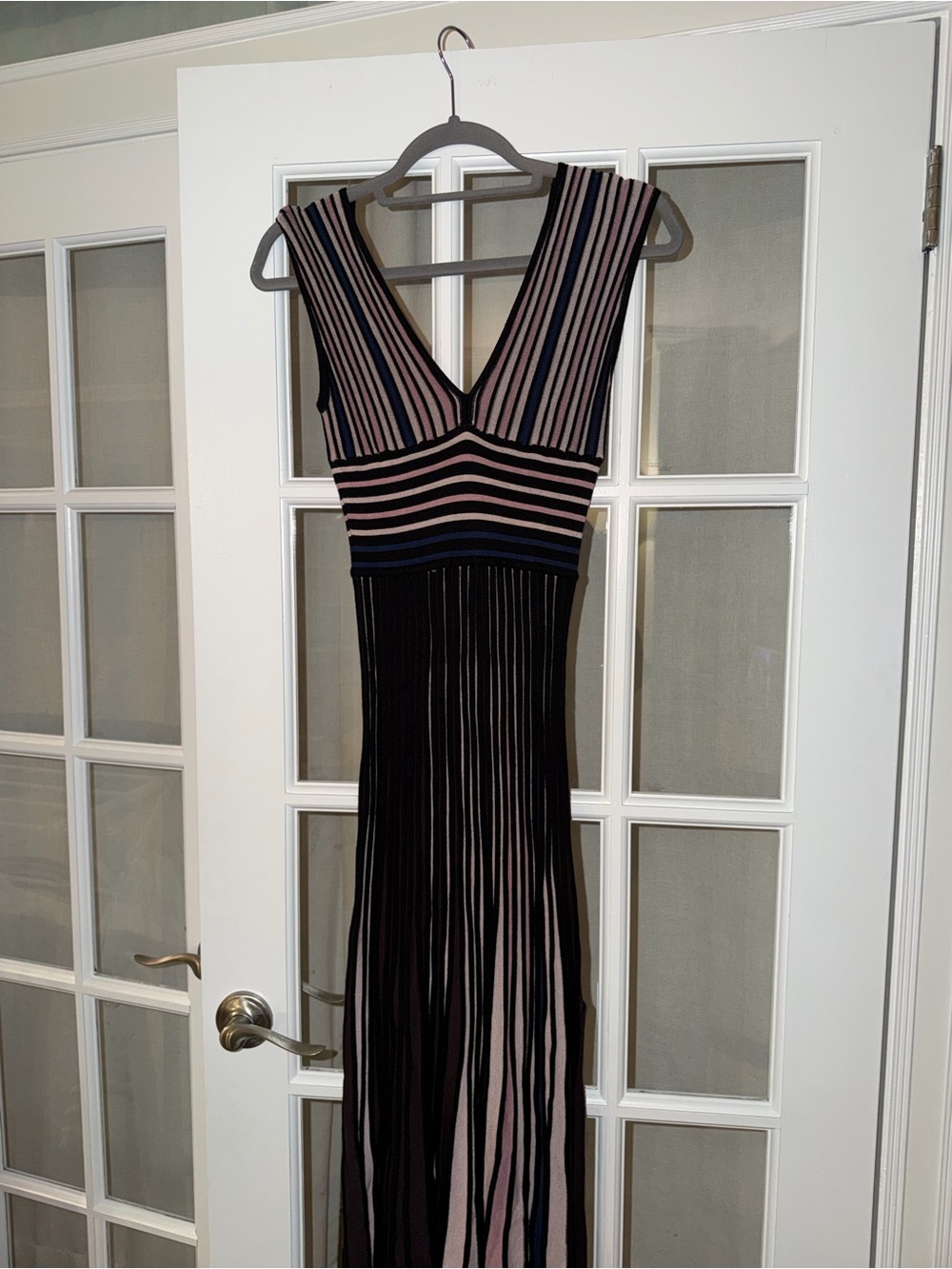 Zara Striped V-Neck Pleated Midi Dress - Picture 4 of 5